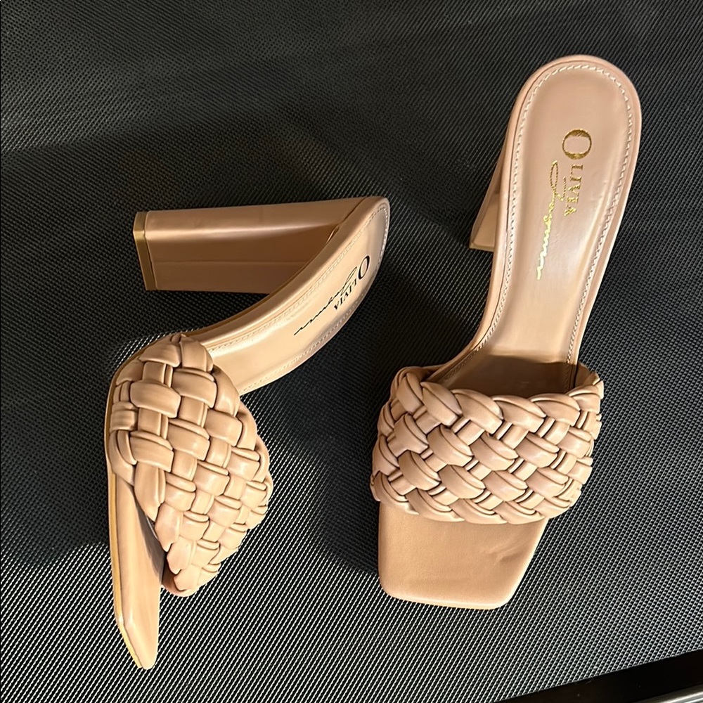 Elegant Tan Braided Women's block Heels Olivia Jaymes 9 nude